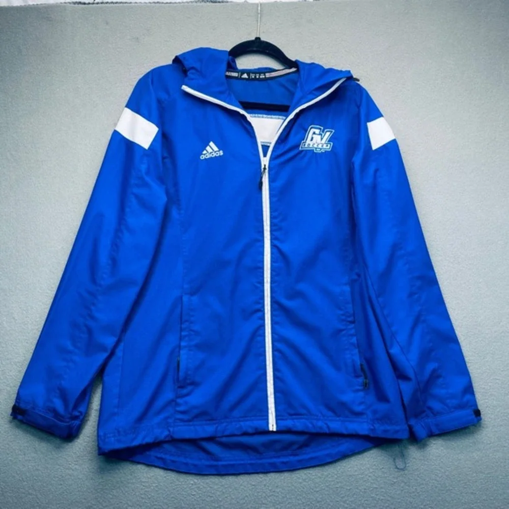GVSU Adidas G7 Soccer Jacket Blue Hooded Lightweight‎ Full Zip Men's Medium